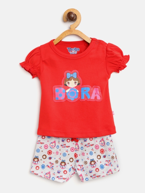 

Moms Love Girls Red & Grey Dora Printed Top with Shorts