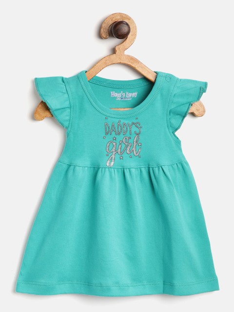 

Moms Love Girls Sea Green Solid A-Line Dress with Printed Detail