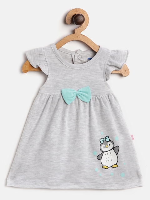 

Moms Love Girls Grey Melange Solid A-Line Dress with Printed Detail