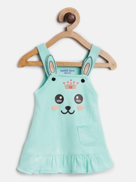 

Moms Love Girls Sea Green Printed Pinafore Dress