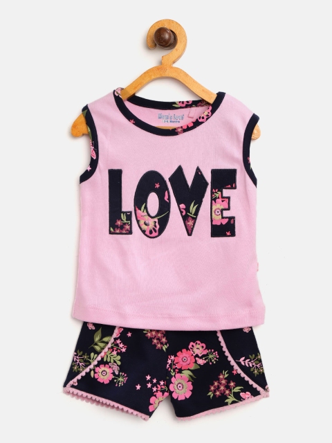 

Moms Love Girls Pink & Navy Printed Top with Shorts