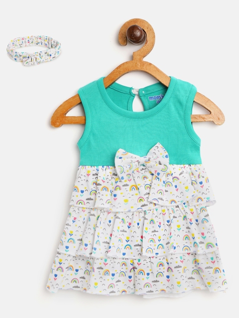 

Moms Love Girls Sea Green & White Printed A-Line Dress