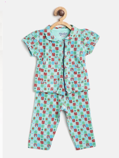 

Moms Love Girls Sea Green & Red Printed Night suit