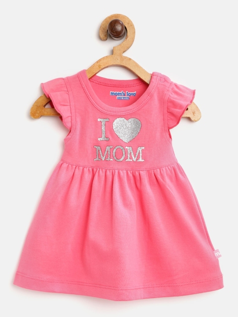 

Moms Love Girls Pink Printed Fit & Flare Dress