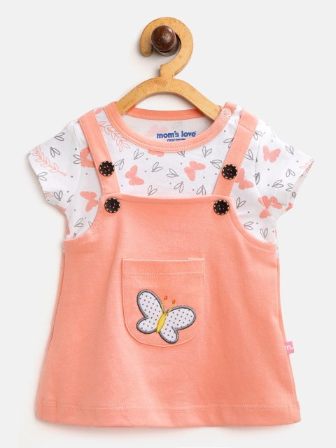 

Moms Love Girls Peach-Coloured & White Printed A-Line Dress