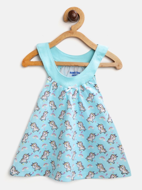 

Moms Love Girls Blue & White Unicorn Printed A-Line Dress