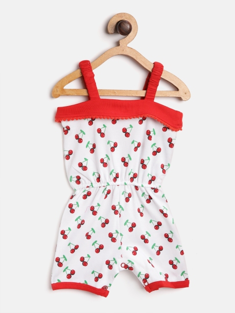 

Moms Love Girls White & Maroon Cherry Print Playsuit