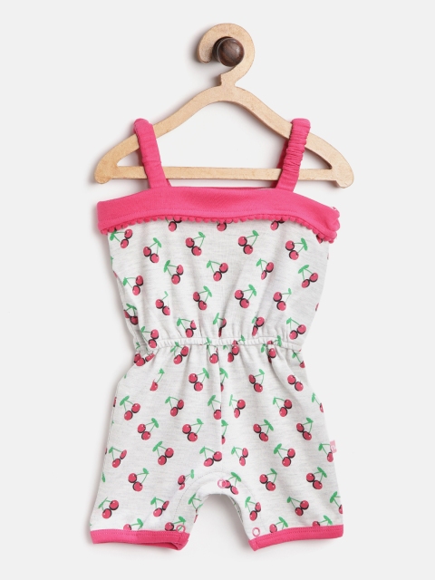 

Moms Love Girls Grey Melange & Pink Cherry Print Playsuit