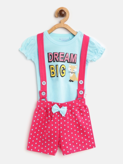 

Moms Love Girls Blue & Pink Printed Top with Shorts With Suspenders