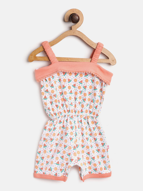 

Moms Love Girls White & Coral Orange Printed Playsuit