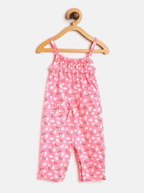 

Moms Love Girls Pink Printed Basic Jumpsuit With Smocking Detail