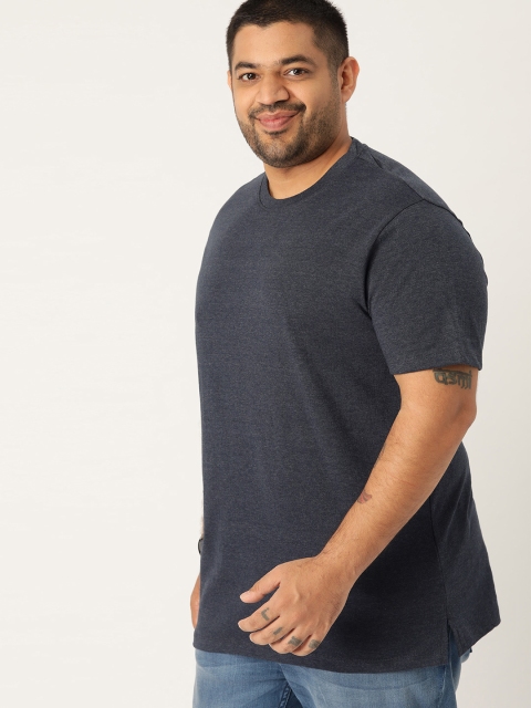 

Sztori Plus Size Men Navy Blue Solid Round Neck T-shirt