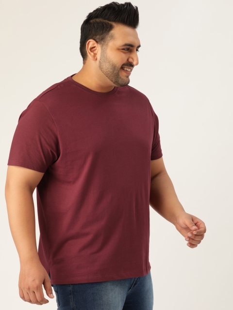 

Sztori Plus Size Men Maroon Solid Round Neck Pure Cotton T-shirt