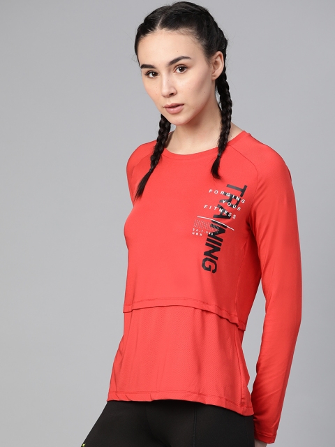 

HRX by Hrithik Roshan Women Coral Orange Printed Rapid Dry Round Neck Training T-shirt