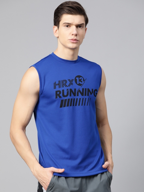 

HRX by Hrithik Roshan Men Blue Printed Rapid-Dry Anti-Microbial Running T-Shirt