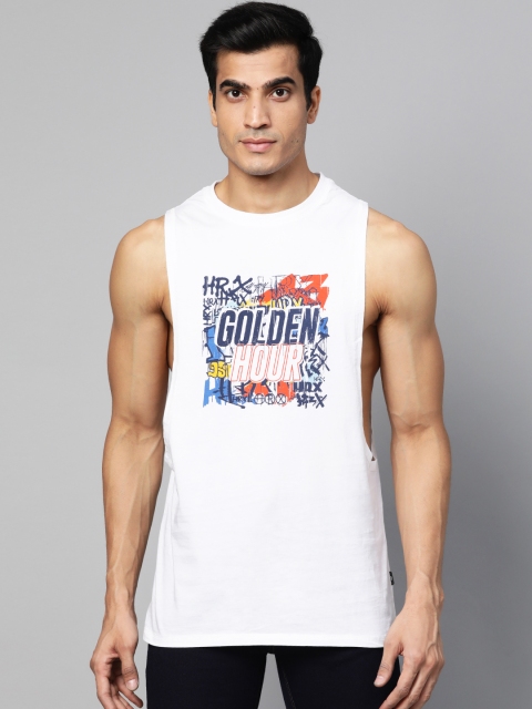 

HRX by Hrithik Roshan Men White Solid Typography Bio-Wash Lifestyle T-shirt