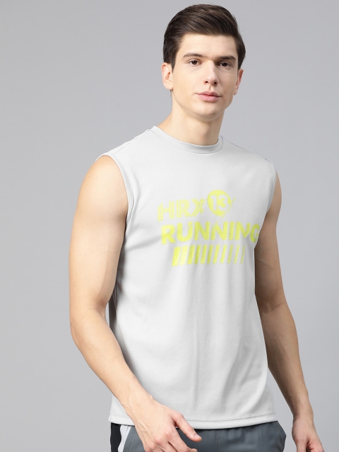 

HRX by Hrithik Roshan Men Grey Printed Rapid-Dry Anti-Microbial Running T-Shirt