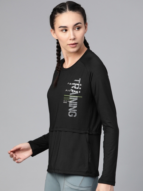 

HRX by Hrithik Roshan Women Black Printed Rapid Dry Round Neck Training T-shirt