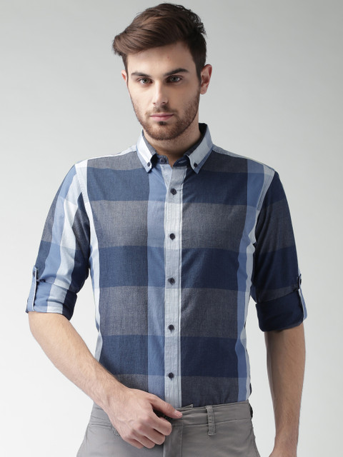 

Mast & Harbour Blue & Charcoal Grey Checked Smart Casual Shirt