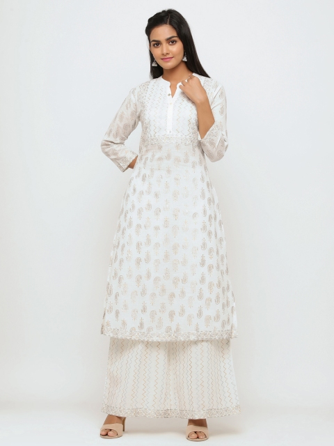 

TARA-C-TARA Women Off-White & Golden Block Print Kurta with Palazzos