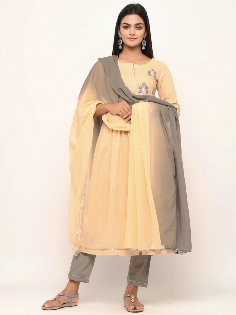 

TARA-C-TARA Women Peach-Coloured & Grey Woven Design Kurta with Palazzos & Dupatta