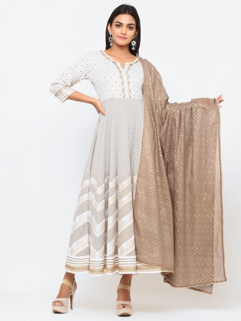 

TARA-C-TARA Women Off-White & Grey Printed Maxi Dress with Dupatta