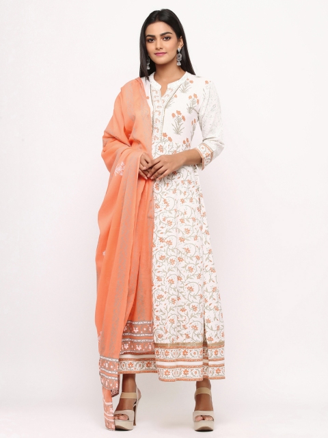

TARA-C-TARA Women Off-White & Peach-Coloured Printed Maxi Dress with Dupatta