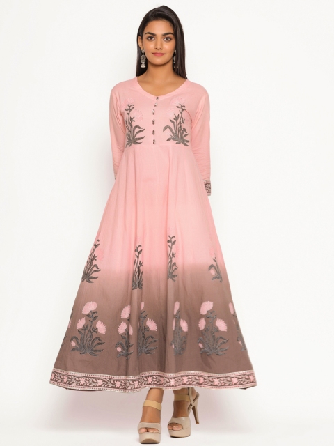 

TARA-C-TARA Women Pink & Brown Ombre Dyed Block Print Maxi Dress