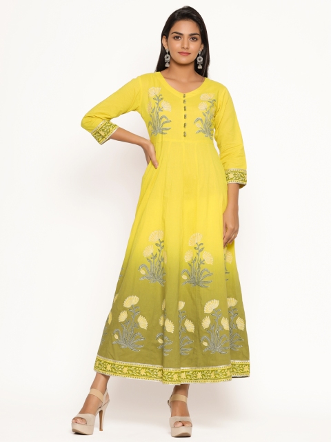 

TARA-C-TARA Women Green Ombre Dyed Block Print Maxi Dress