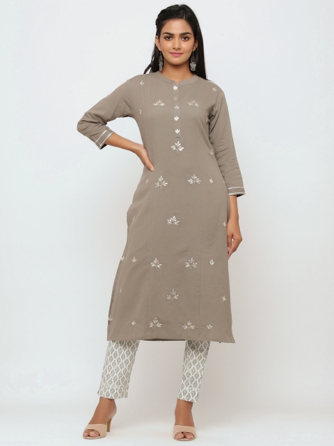 

TARA-C-TARA Women Grey & Off-White Gotta Patti Embellished Kurta with Trousers