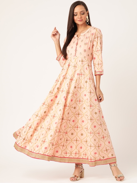 

TARA-C-TARA Women Peach-Coloured & Golden Printed Maxi Dress