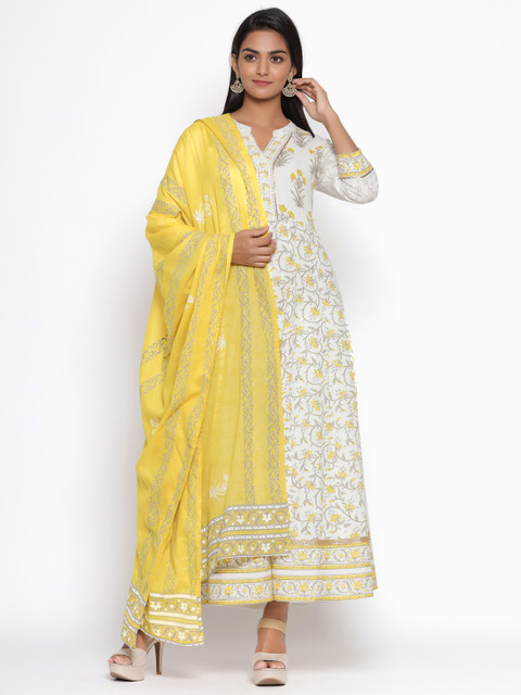 

TARA-C-TARA Women Off-White & Yellow Printed Maxi Dress with Dupatta