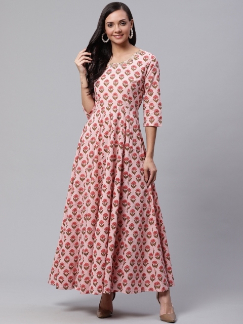 

Divena Women Pink & Olive Brown Embellished Printed Anarkali Kurta
