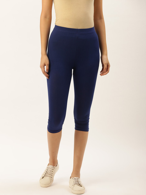 

Leading Lady Women Navy Blue Solid 3/4th Length Leggings