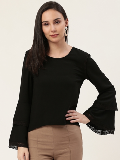 

DODO & MOA Women Black Solid Lace Bell Sleeves Top