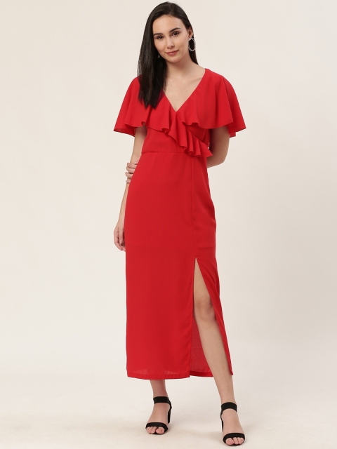 

DODO & MOA Women Red Solid Ruffled Maxi Wrap Dress