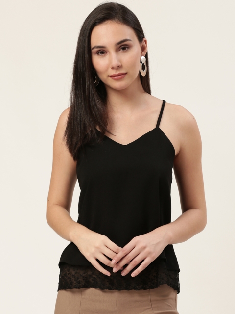 

DODO & MOA Women Black Lace Solid Layered Styled Back Top