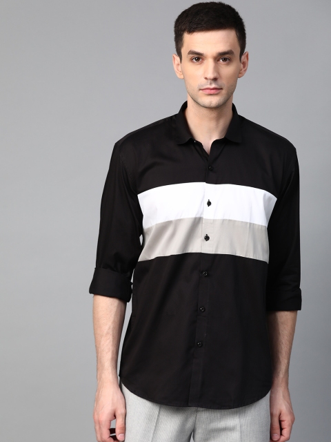 Men Black & White Slim Fit Striped Casual Shirt