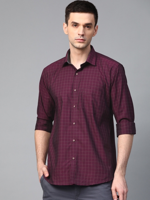 

MANQ Men Burgundy & Green Giza Cotton Semi-Slim Fit Checked Smart Casual Shirt
