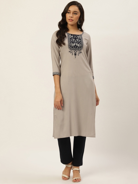 

RANGMAYEE Women Grey & Black Yoke Design Straight Kurta