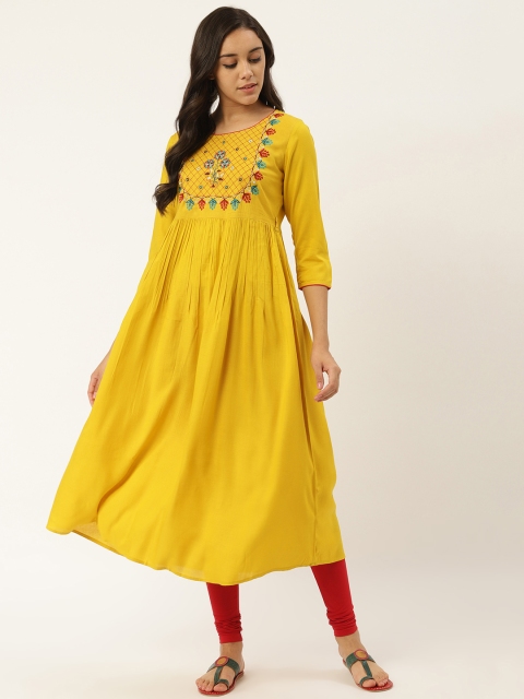 

RANGMAYEE Women Mustard Yellow Yoke Design A-Line Kurta