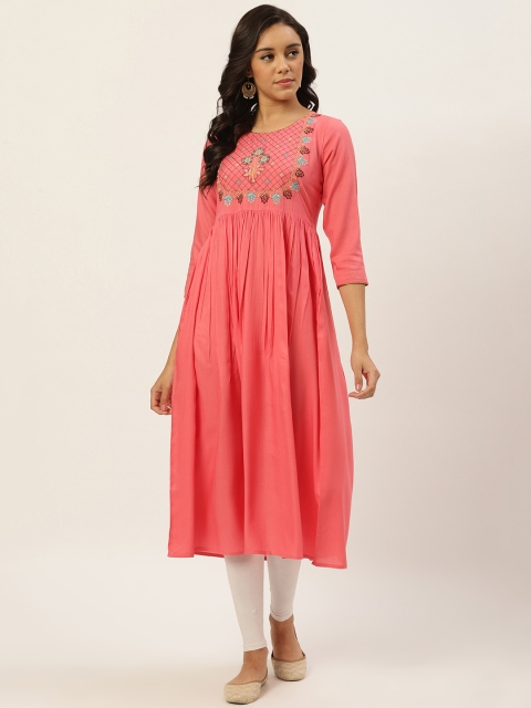 

RANGMAYEE Women Peach-Coloured Yoke Design A-Line Kurta