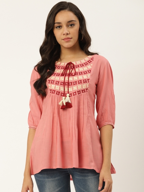 

RANGMAYEE Women Pink Embroidered Detail A-Line Top