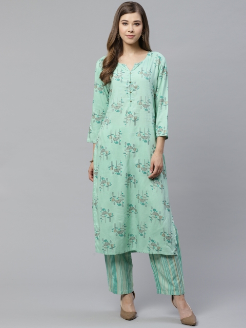 

Yufta Women Green Floral Print Kurta with Trousers