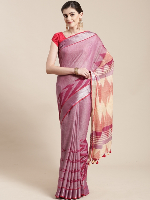 

Kalakari India Purple & Red Pure Linen Woven Design Saree