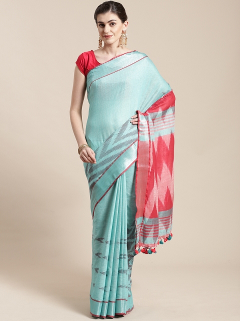 

Kalakari India Blue & Red Pure Linen Woven Design Saree