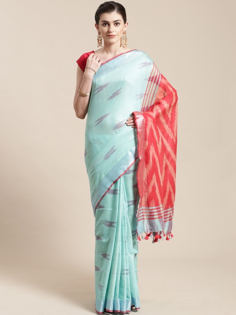 

Kalakari India Blue & Red Pure Linen Handloom Woven Design Saree, Yellow