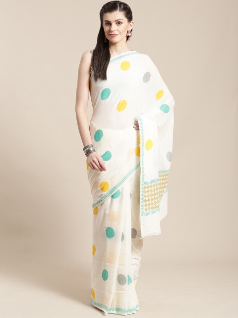 

Kalakari India White & Green Printed Handloom Sustainable Saree