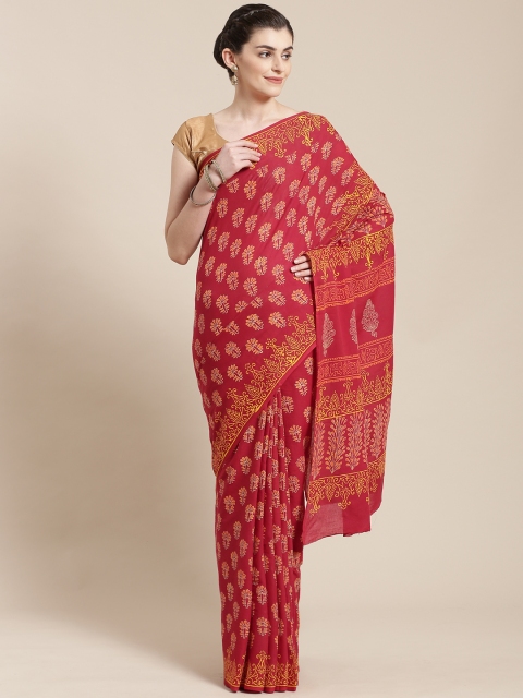 

Kalakari India Red & Orange Handblock Print Handloom Bagru Sustainable Saree