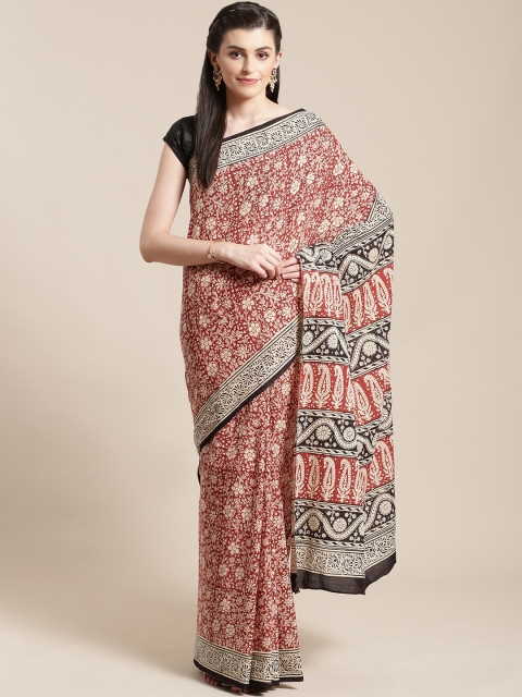 

Kalakari India Beige & Black Printed Handloom Bagru Sustainable Saree